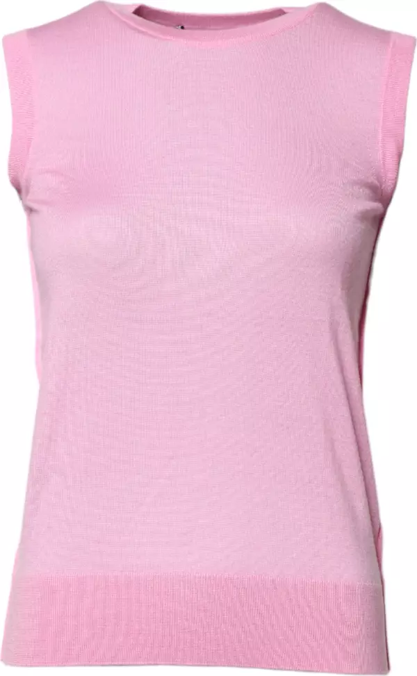 Pink Cashmere Round Neck Sleeveless Tank Top