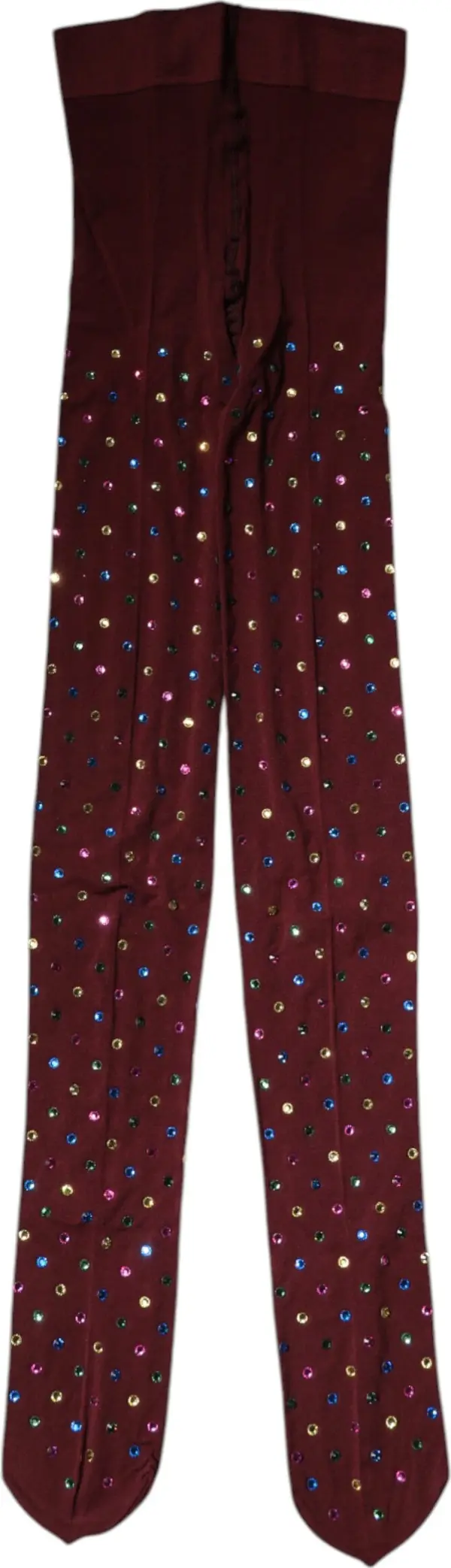 Maroon Nylon Crystal Embellished Pantyhose Tights