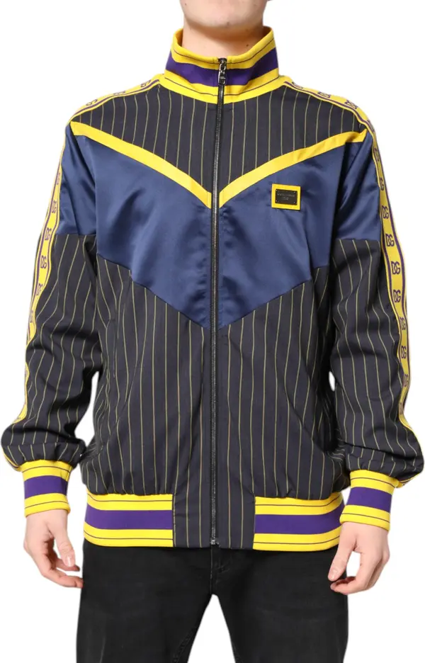 Black Striped Logo Full Zip Bomber Jacket