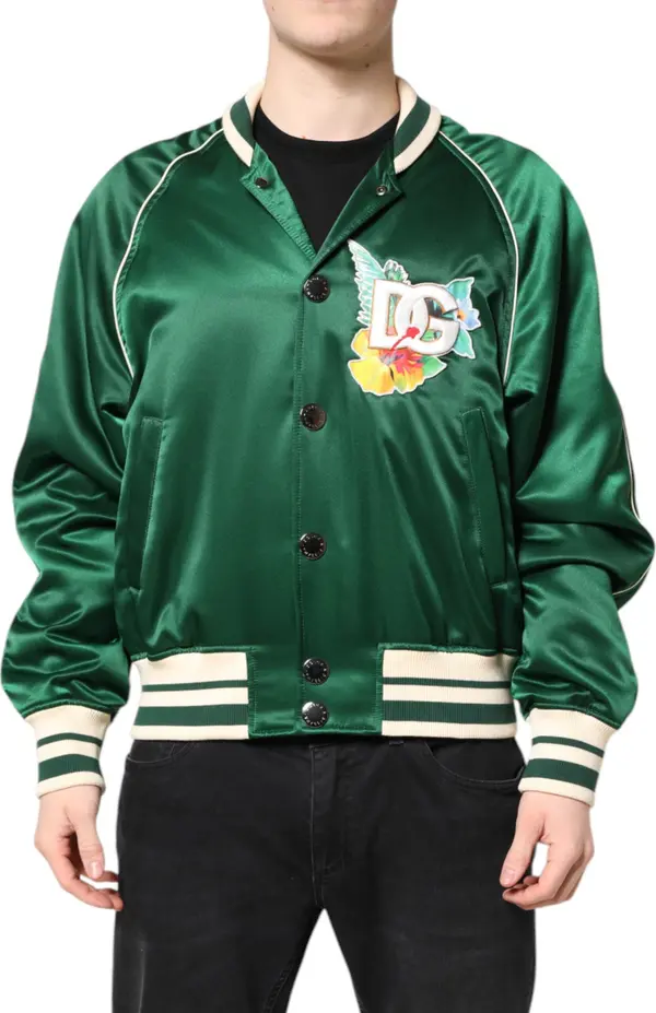 Green Floral DG Logo Full Zip Bomber Jacket