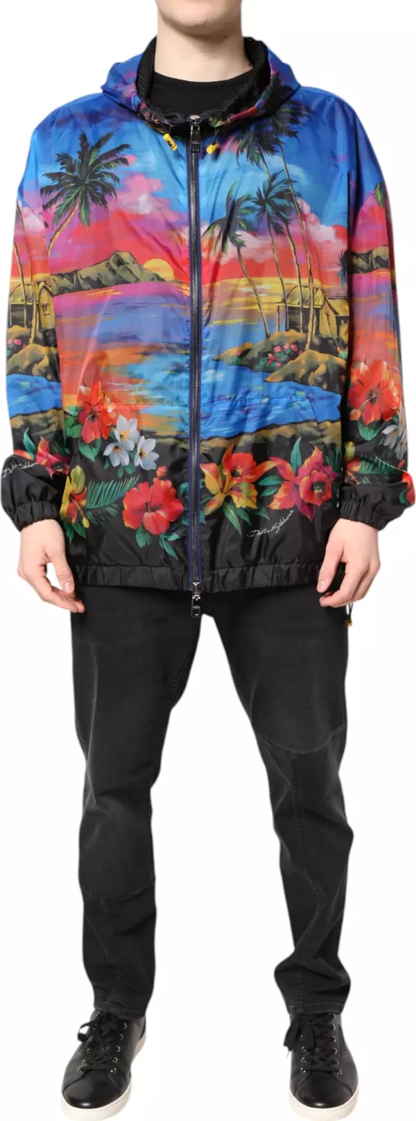 Multicolor Print Hooded Windbreaker Jacket