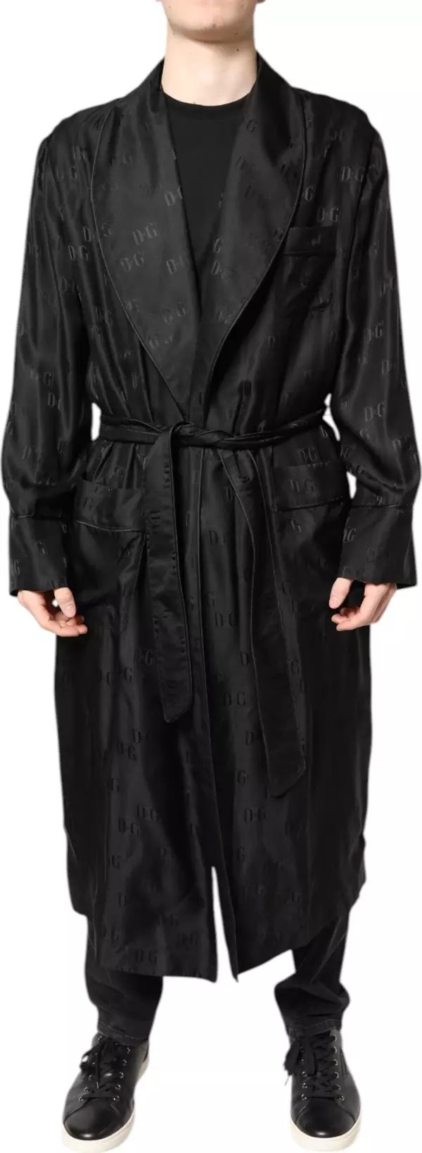 Black Silk DG Logo Men Wrap Robe Coat Jacket