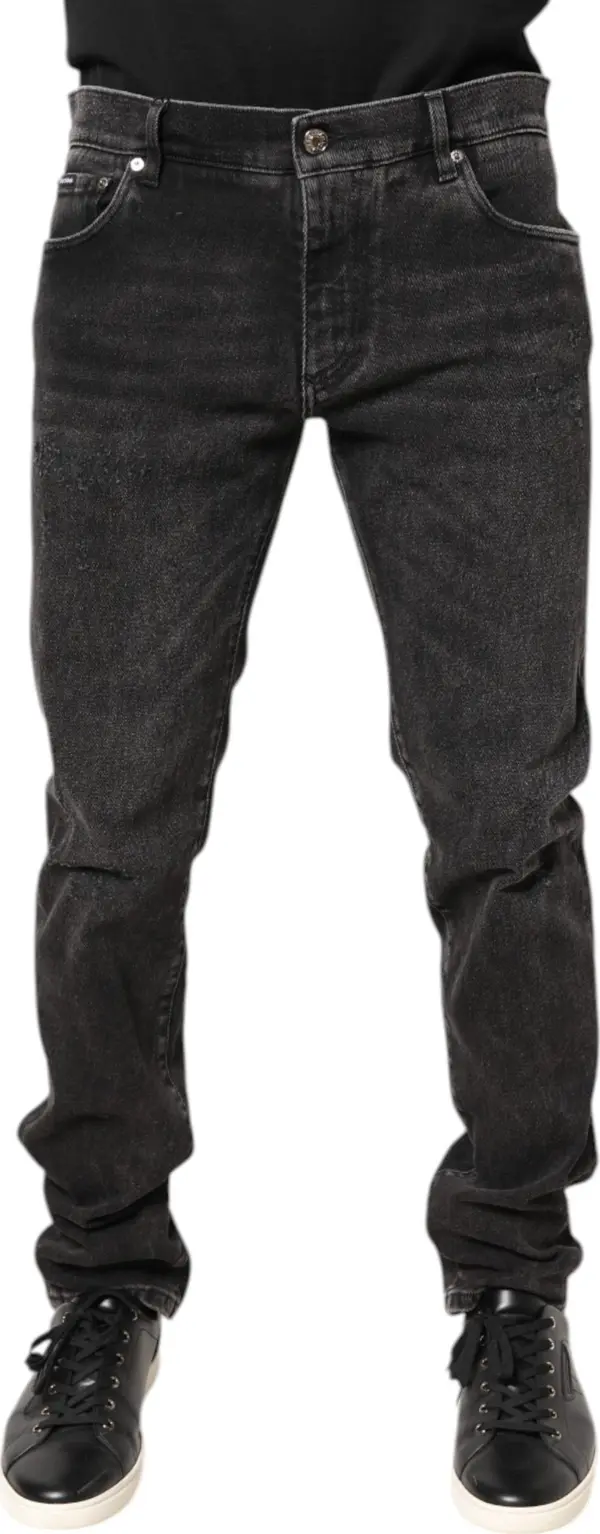 Gray Washed Cotton Skinny Denim Jeans