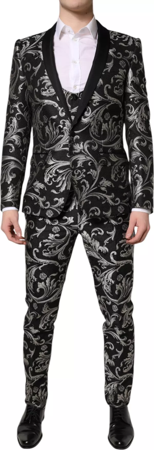 Black Gray MARTINI Jacquard Men 3 Piece Suit