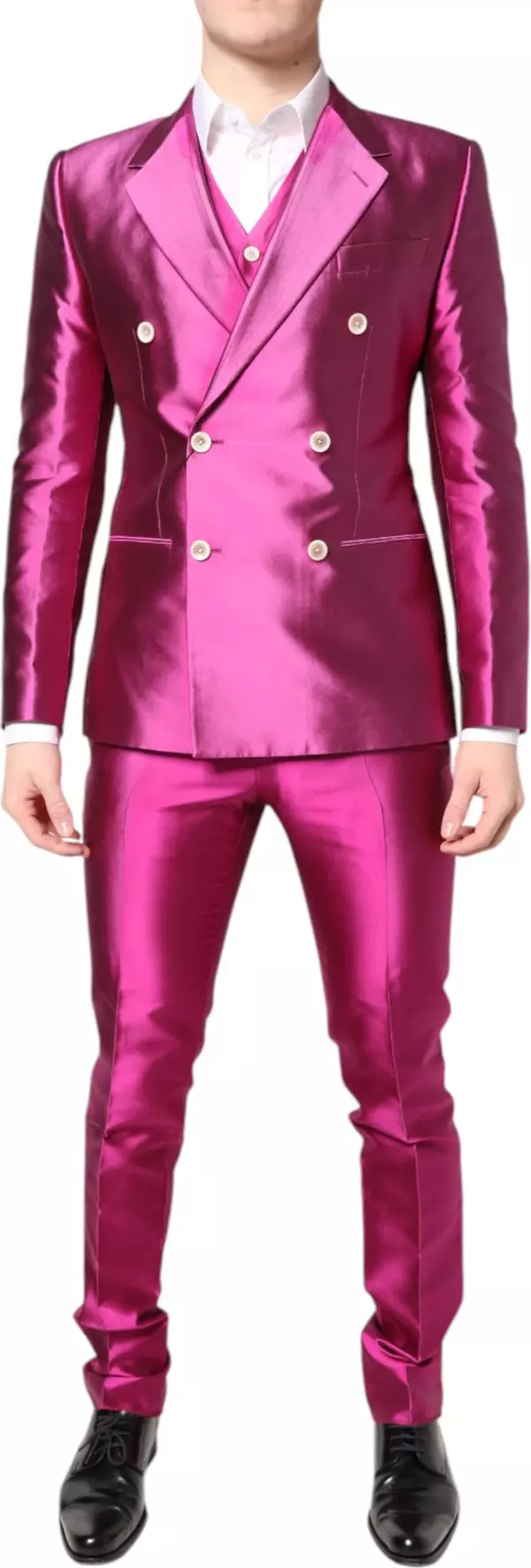 Pink SICILIA Double Breasted 3 Piece Suit