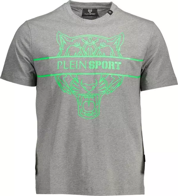 "Gray Cotton Men's T-Shirt with Contrasting Details"