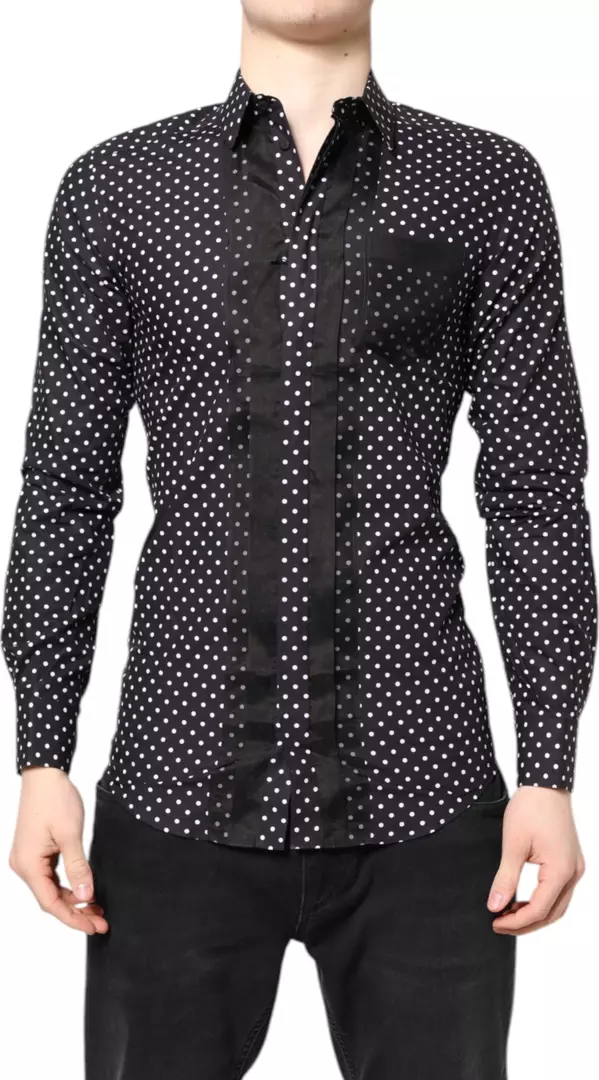 Black Polka Dot Long Sleeves Gold Formal Shirt