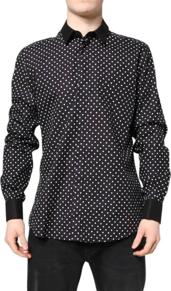Black Polka Dot Cotton Formal Dress Shirt