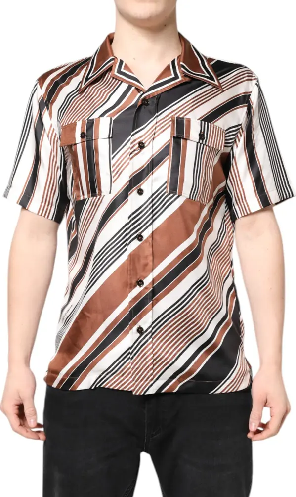 Multicolor Striped Silk Short Sleeves Shirt