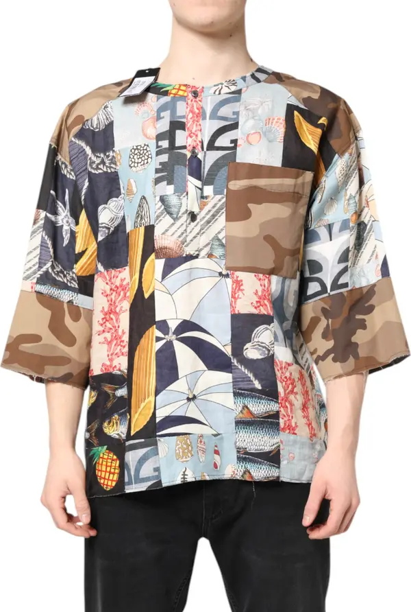 Multicolor Patchwork Short Sleeves Shirt