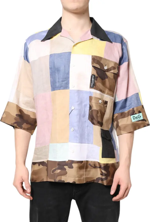 Multicolor Patchwork Short Sleeve Shirt
