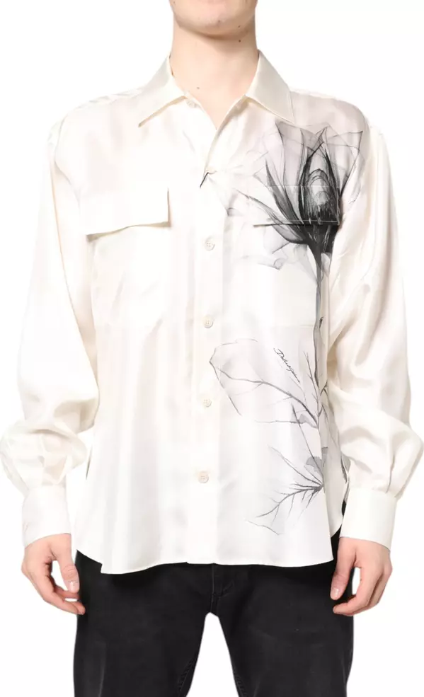 Ivory Silk Long Sleeves Men Casual Shirt