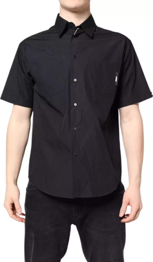 Black Printed Short Sleeves Collared Men Casual Shirt