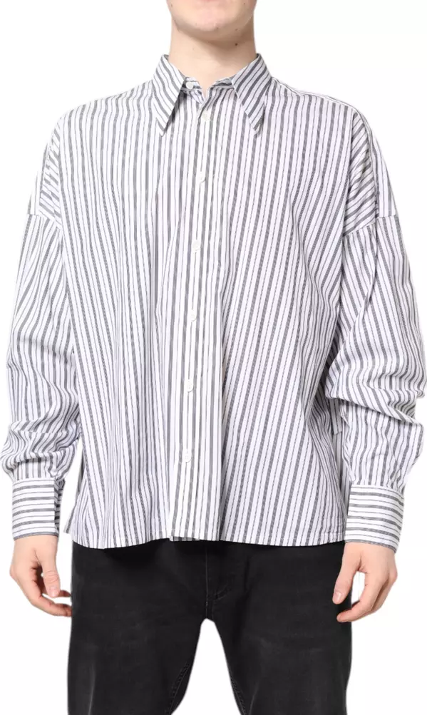 White Black Stripe Button Down Casual Shirt