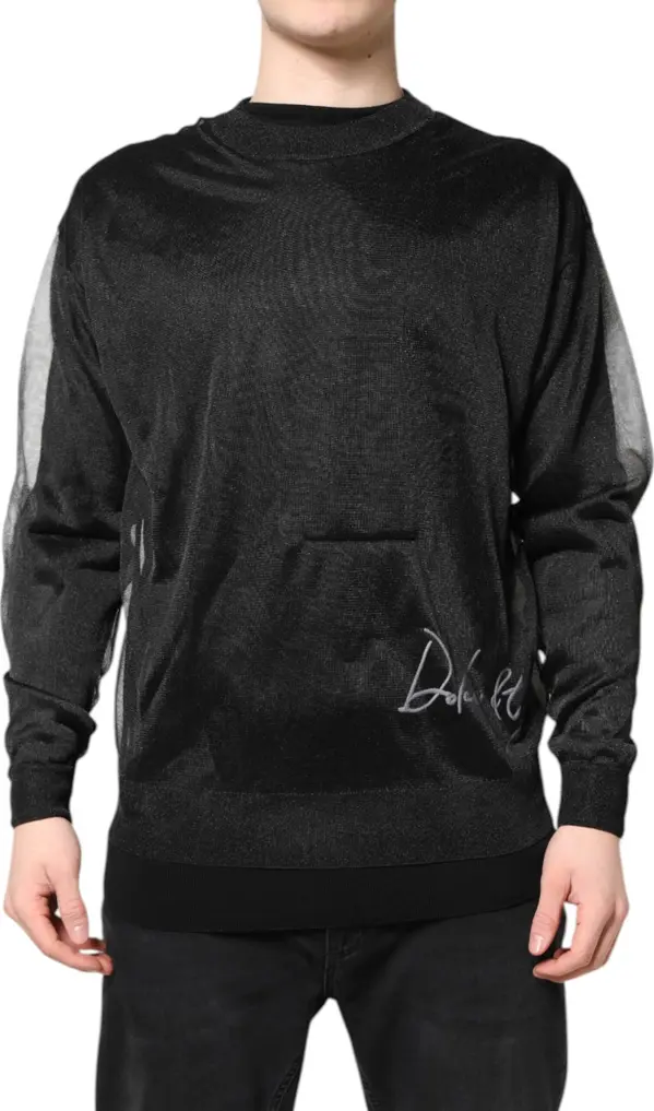 Black Logo Knitted Crewneck Pullover Sweater