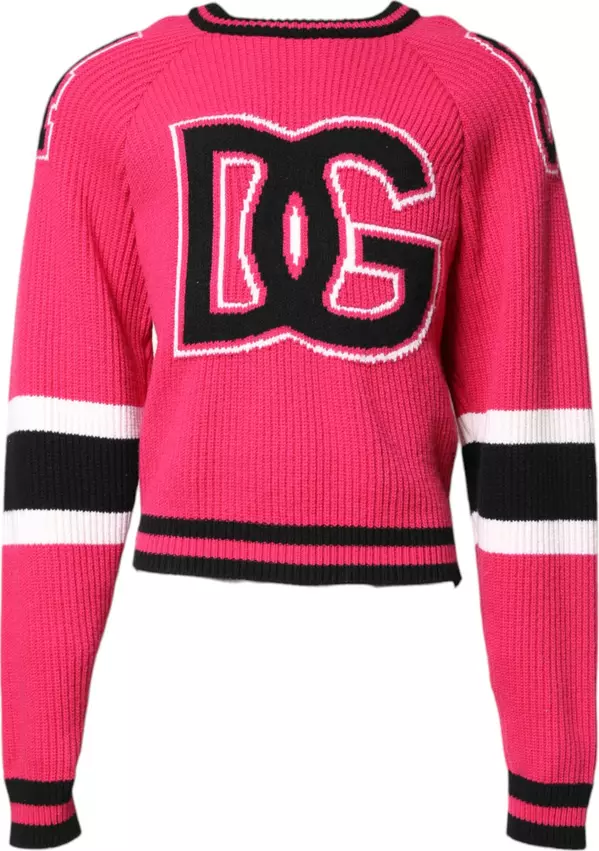 Pink Cotton Logo Print Knit Pullover Sweater