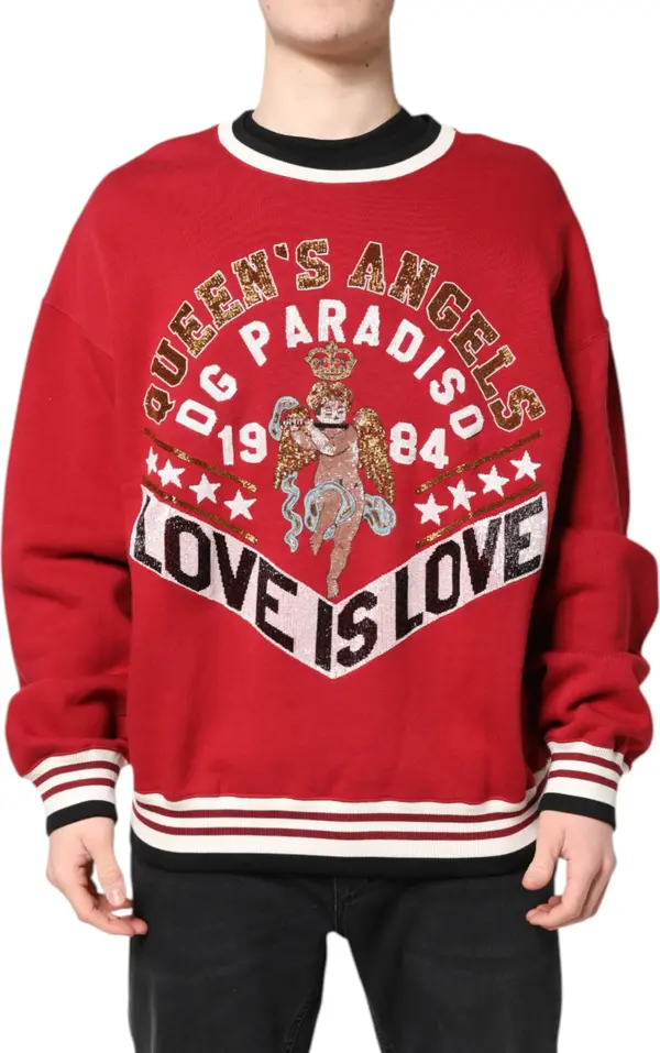 Red Sequin Knit Pullover Sweatshirt Sweater
