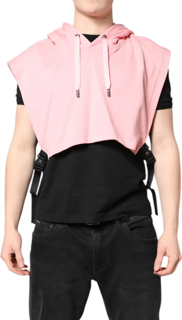 Pink Cotton Hooded Men Sportswear Vest Sweater