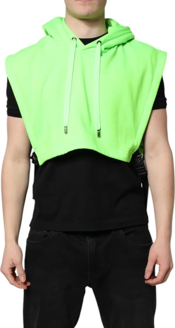 Green Polyester Hooded Sportswear Vest Sweater