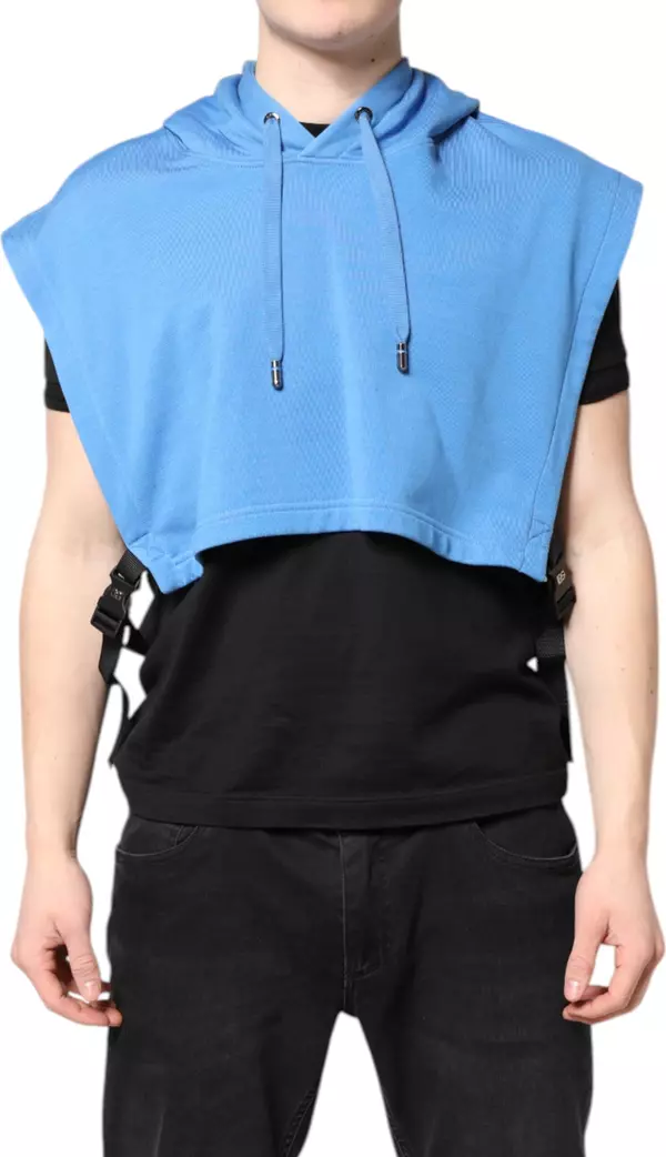 Blue Cotton Hooded Men Sportswear Vest Sweater