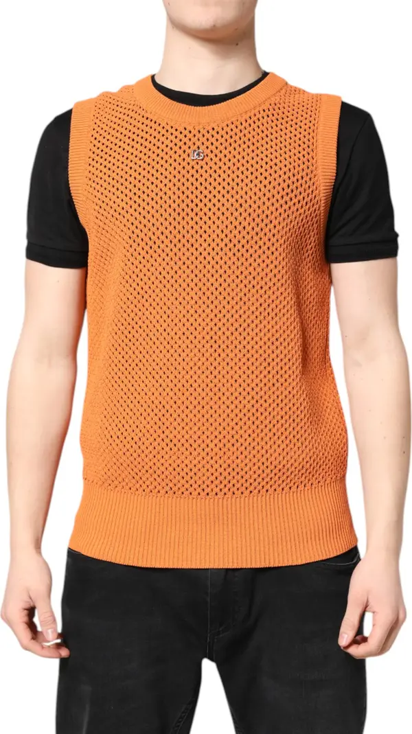Orange Cashmere Round Neck Sleeveless T-shirt