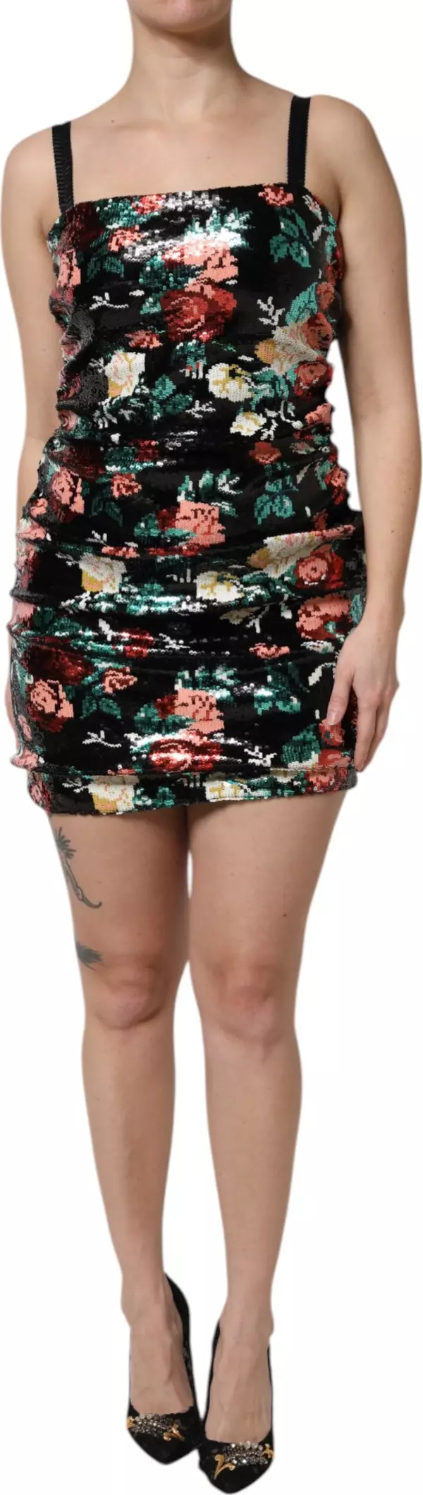 Black Floral Sequin Sleeveless Sheath Dress