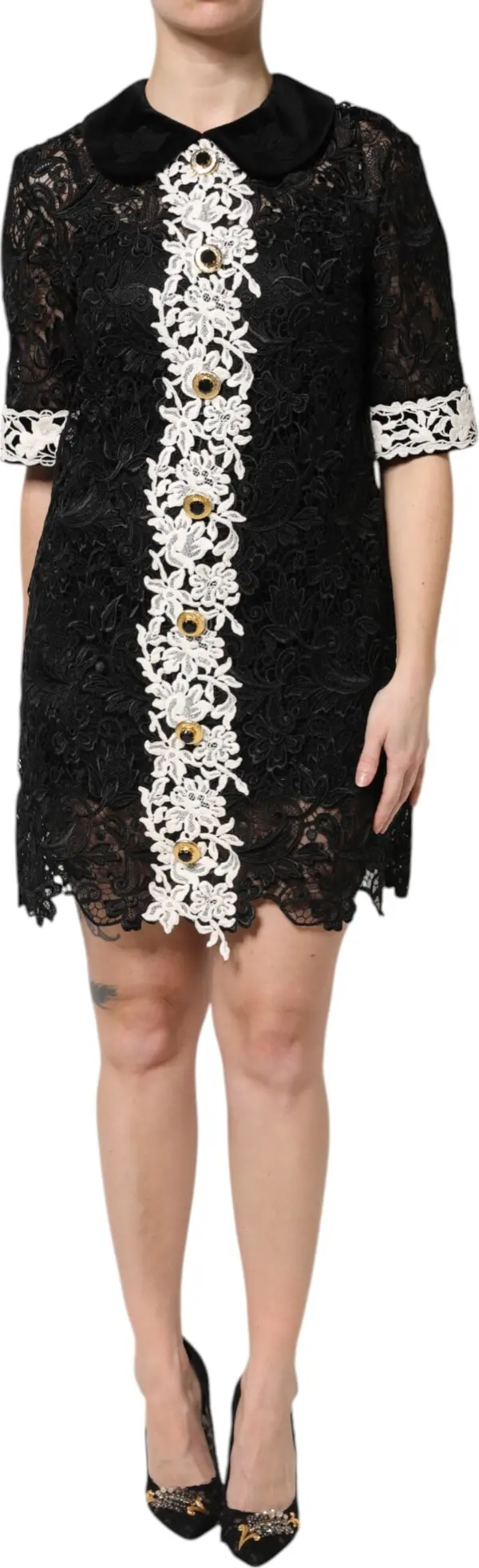 Black Floral Lace Embellished Mini Dress