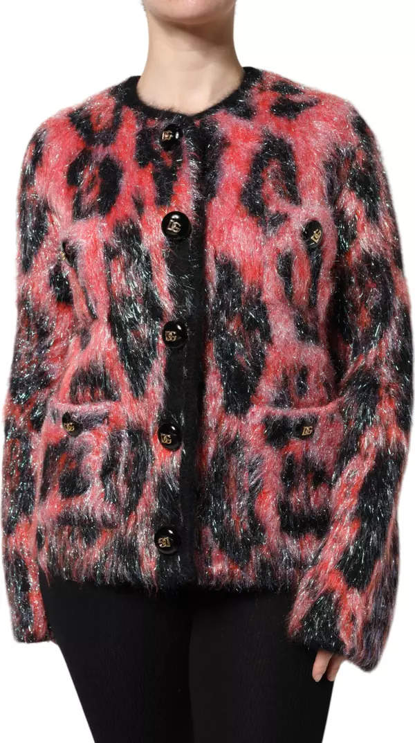 Red Mohair Wool Button Down Cardigan Sweater