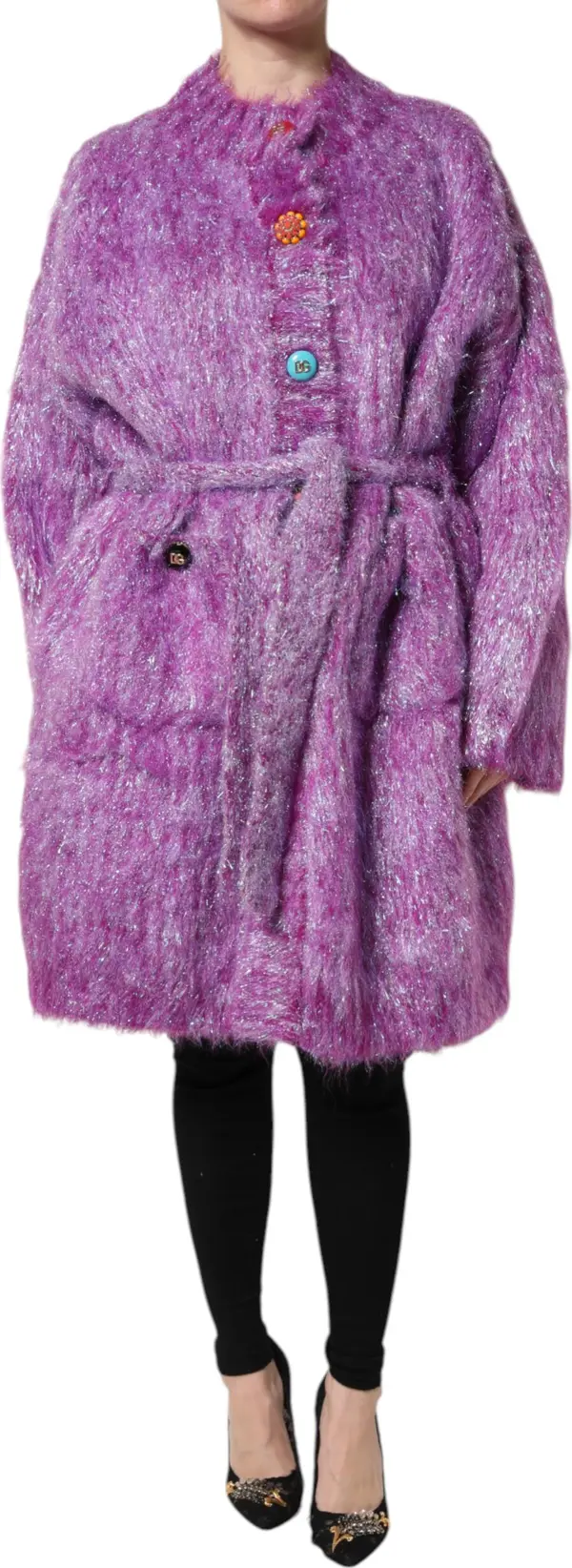 Purple Button Embellished Trench Coat Jacket