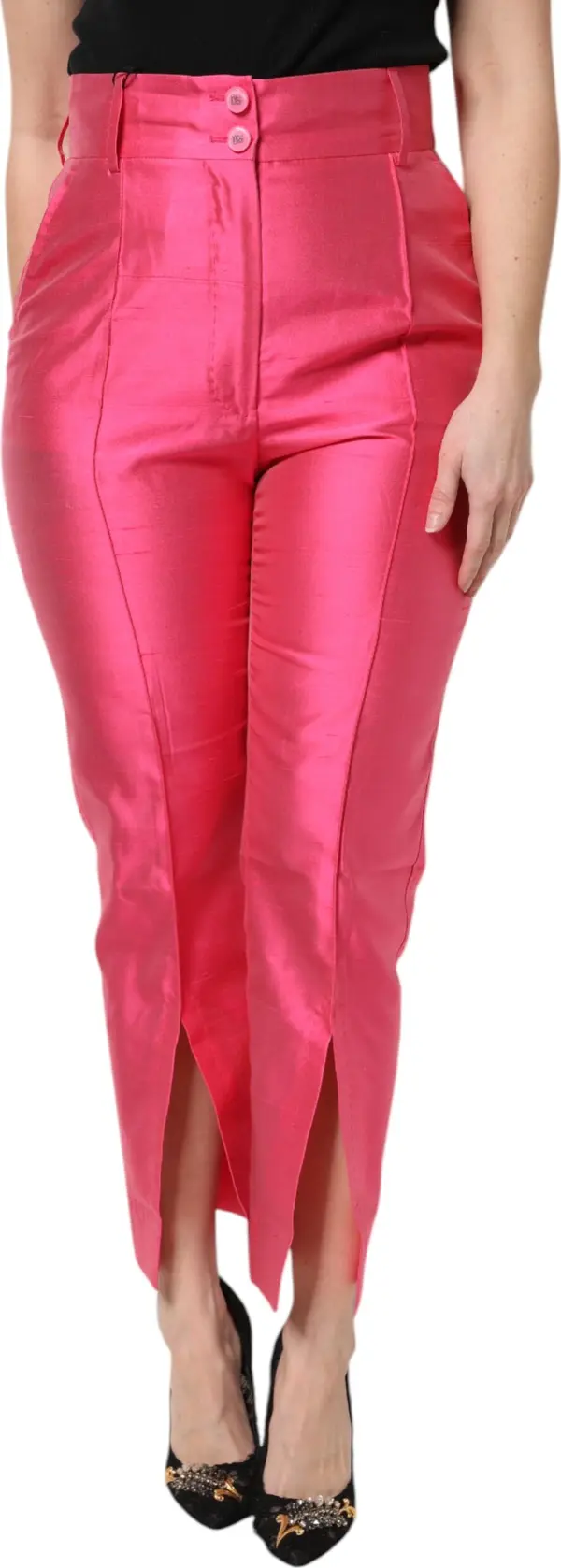 Pink Silk High Waist Tapered Pants