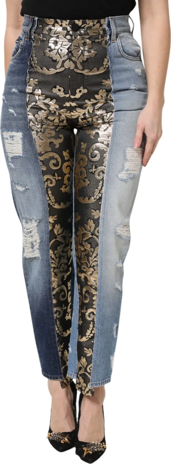 Multicolor Patchwork High Waist Denim Jeans