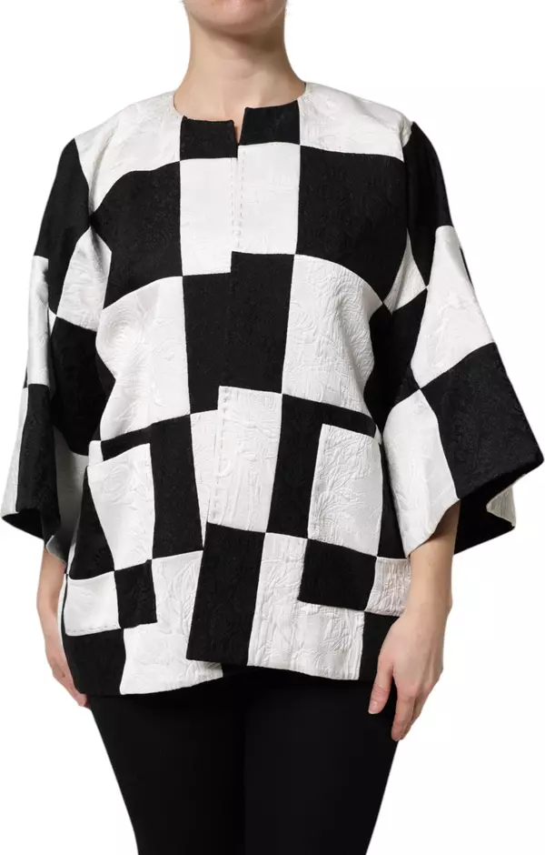 White Black Patchwork Jacquard Blazer Jacket