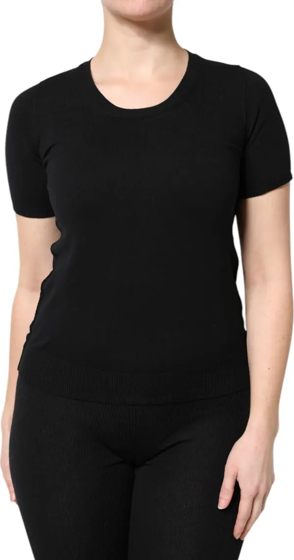 Black Cotton Round Neck Short Sleeve T-shirt
