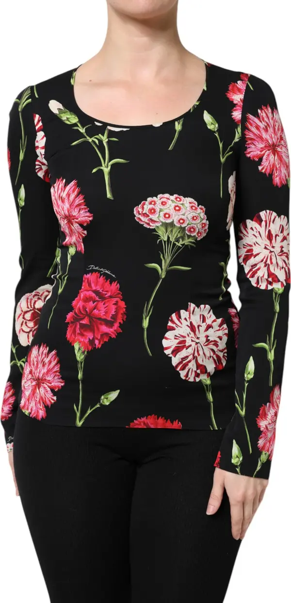 Black Floral Long Sleeve Women Blouse Top