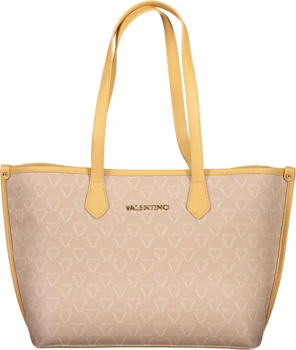 Beige Polyurethane Women's Bag with Central Pocket and Zip Closure
