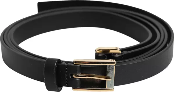 Black Classic Gold Metal Logo Buckle Belt