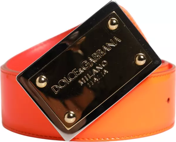 Orange Gold Tone Metal Logo Buckle Belt