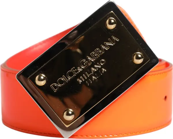 Orange Gold Tone Metal Logo Buckle Belt