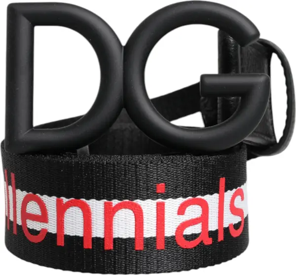 Black Polyester Logo Print DG Buckle Belt