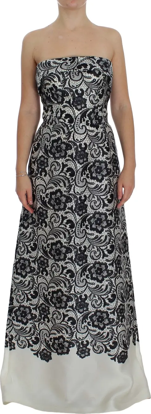 White Floral Lace Silk Corset Maxi Dress