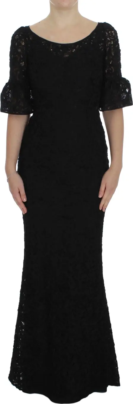 Black Floral Lace Long Bodycon Maxi Dress