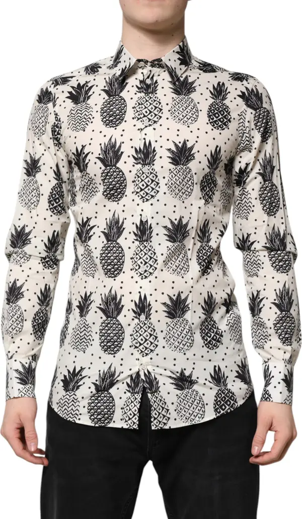 White Pineapple Print Long Sleeve GOLD Shirt