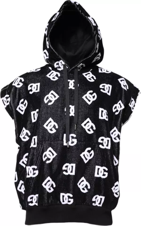 Black DG Cotton Hooded Sleeveless Sweater