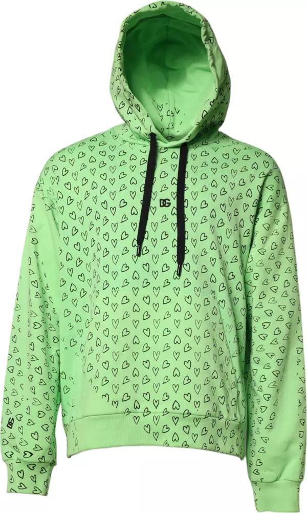 Green Cotton Logo Heart Print Hooded Sweater