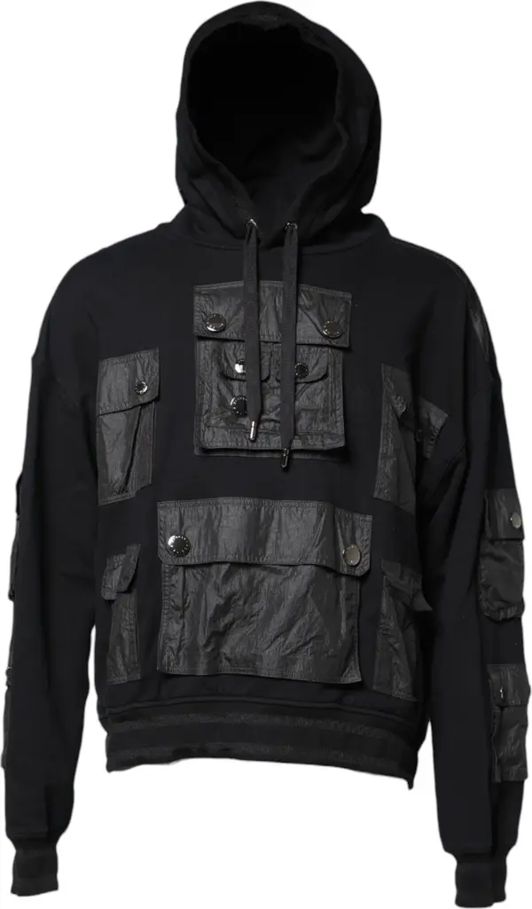 Black Cotton Hooded Sweatshirt Sweater