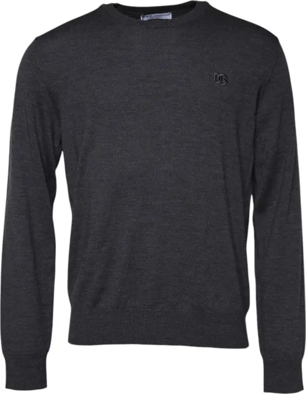 Gray Wool Logo Knitted Men Pullover Sweater