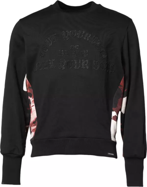 Black Embroidered Crew Neck Pullover Sweater