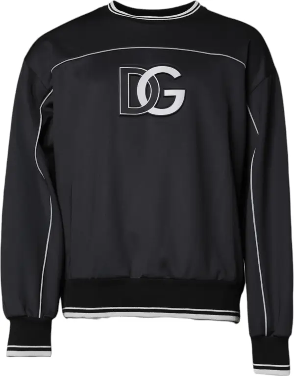 Black Logo Polyester Crew Neck Men Pullover Sweater