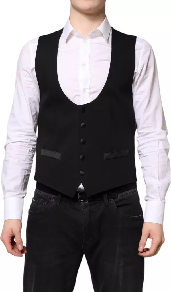 Black Wool Waistcoat Dress Formal Vest