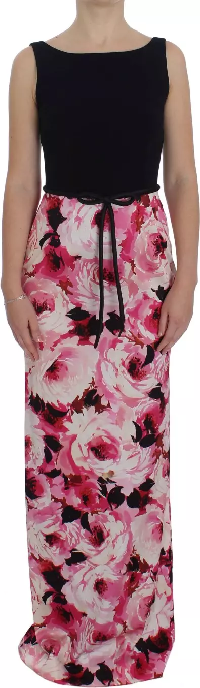 Pink Floral Print Long Maxi Sheath Dress